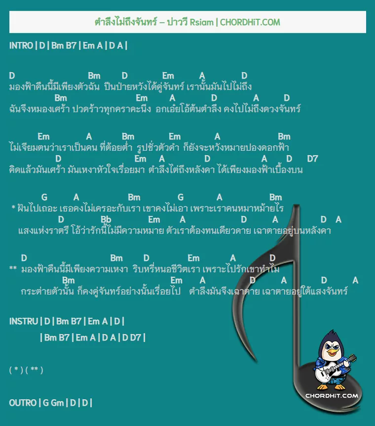 คอร์ดเพลง ตำลึงไม่ถึงจันทร์ - บ่าววี Rsiam