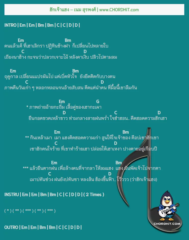 คอร์ดเพลง ฮักเจ้าแฮง - เนม สุรพงศ์