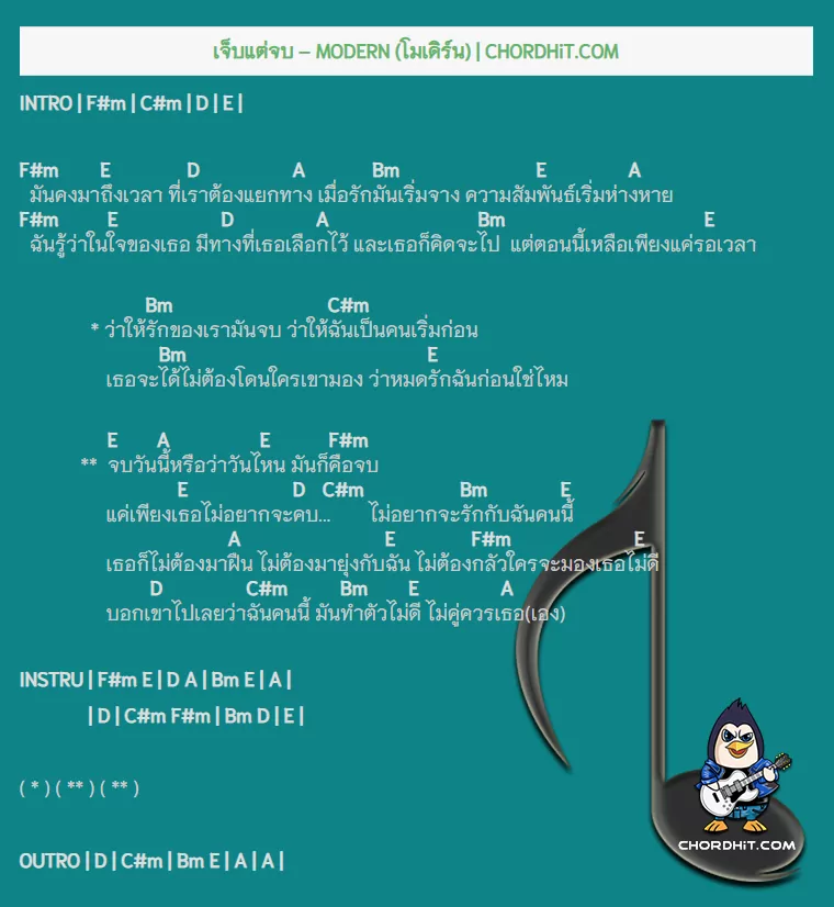 คอร์ดเพลง เจ็บแต่จบ - MODERN (โมเดิร์น)