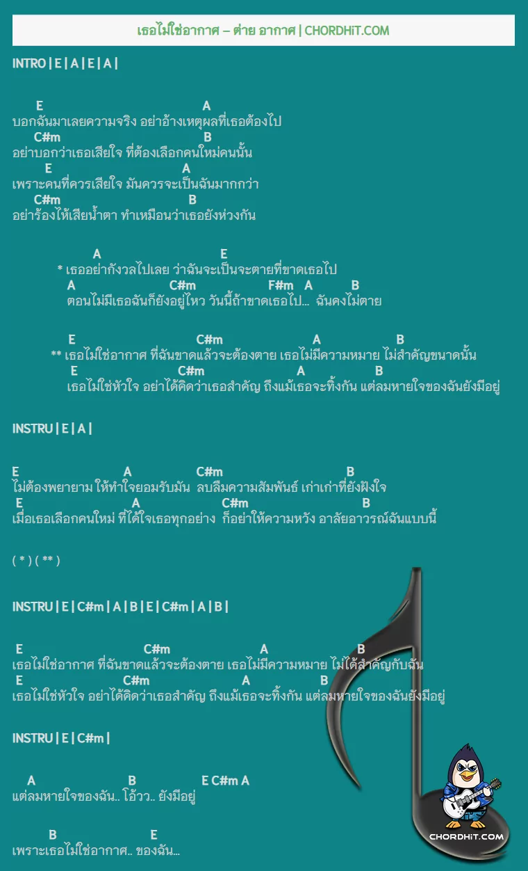 คอร์ดเพลง เธอไม่ใช่อากาศ - ต่าย อากาศ