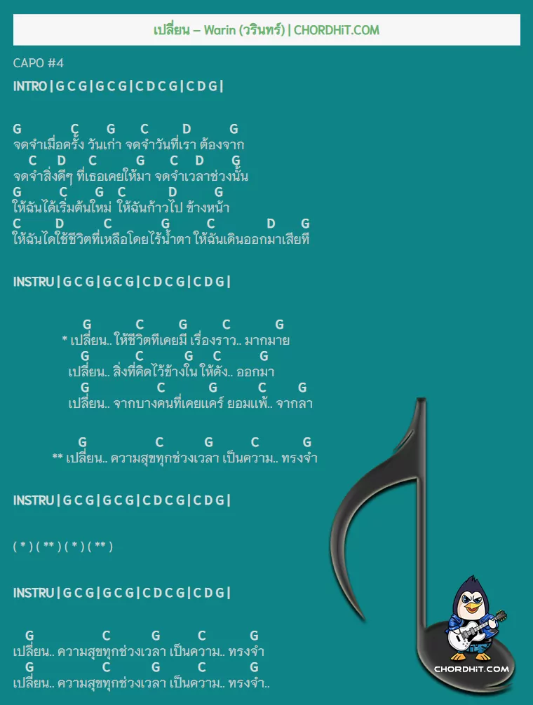 คอร์ดเพลง เปลี่ยน - Warin (วรินทร์)