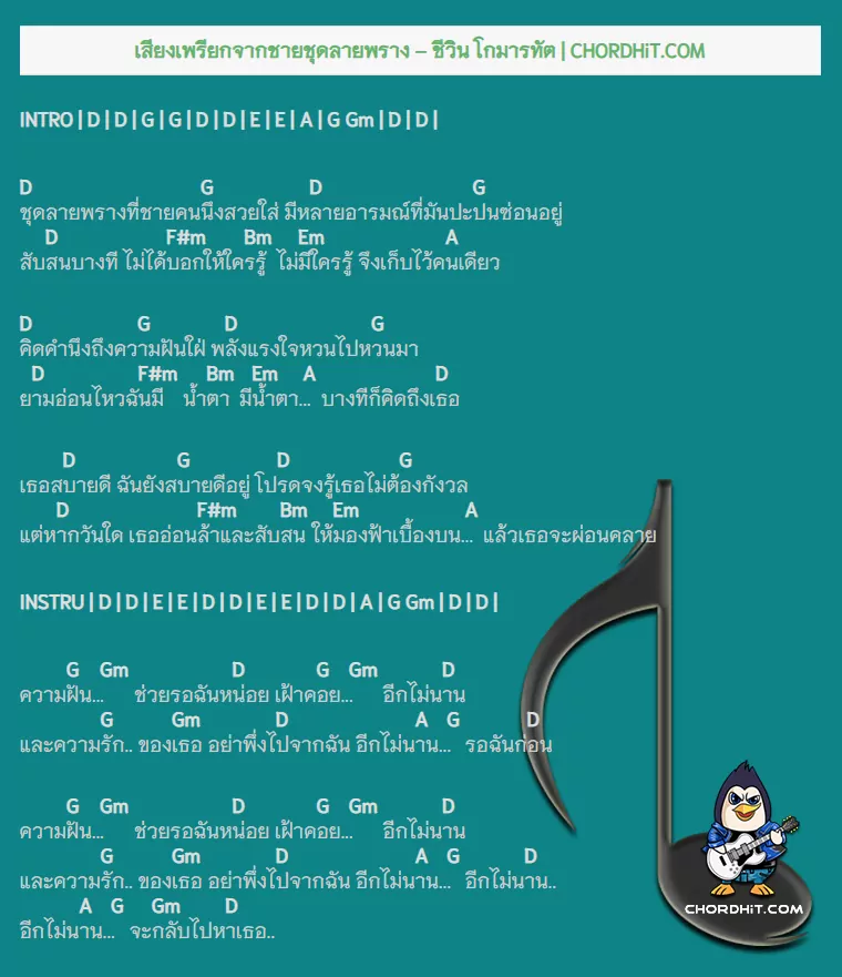 คอร์ดเพลง เสียงเพรียกจากชายชุดลายพราง - ชีวิน โกมารทัต