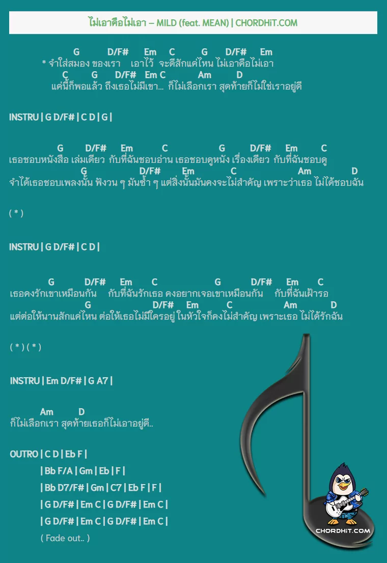 คอร์ดเพลง ไม่เอาคือไม่เอา - MILD