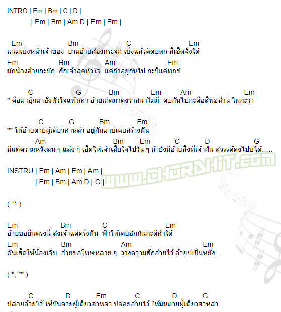 คอร์ดเพลง ให้อ้ายตายผู้เดียว - เดวิด อินธี