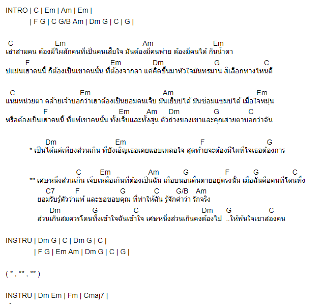 คอร์ดเพลง เศษหนึ่งส่วนเกิน - เพชร สหรัตน์ Feat. กวาง จิรพรรณ