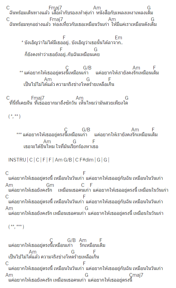 คอร์ดเพลง เหมือนในวันเก่า KLEAR วงเคลียร์