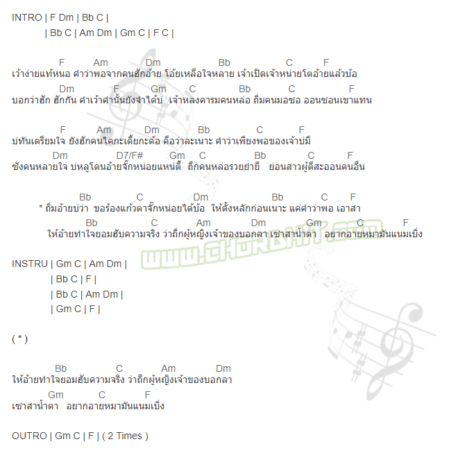 คอร์ดเพลง คำขอ - ก้อง ห้วยไร่