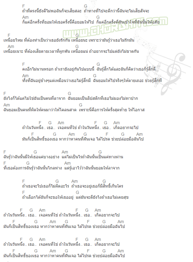 คอร์ดเพลง ถ้าในวันหนึ่ง - Rapper Tery Feat. เต้ย ณัฐพงษ์
