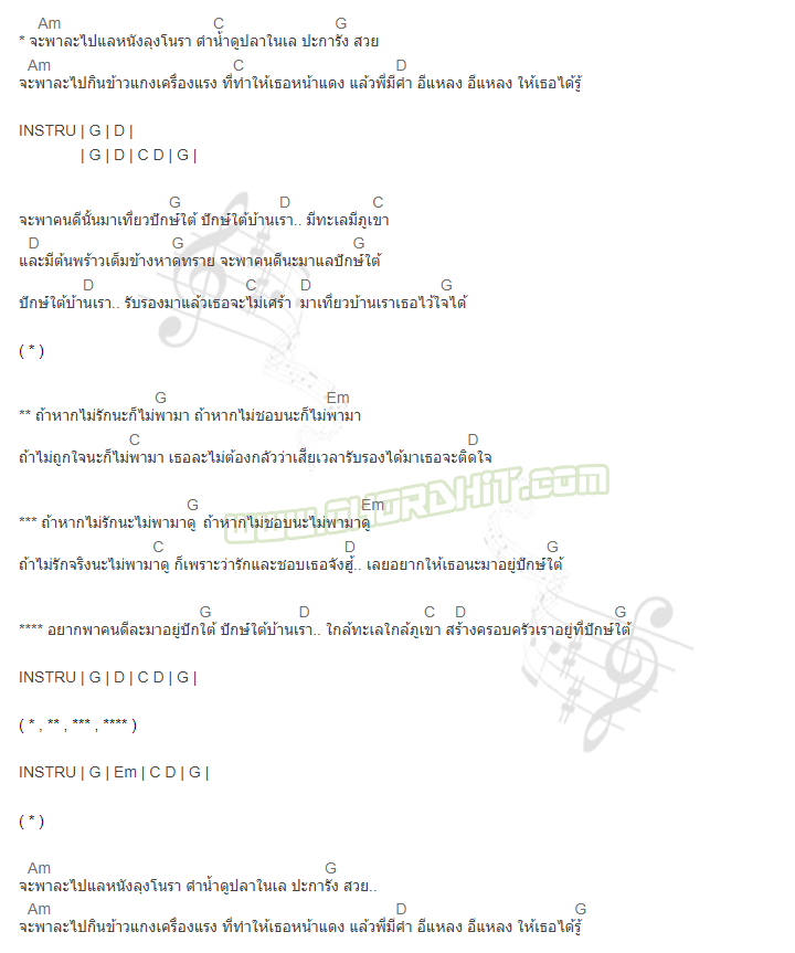 คอร์ดเพลง เที่ยวปักษ์ใต้ - วงแทมมะริน