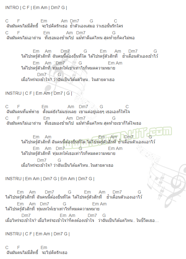 คอร์ดเพลง เมื่อไหร่จะเข้าใจ - เล็ก วีรชัย