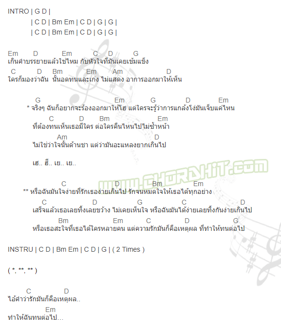 คอร์ดเพลง เหตุผลคนใจง่าย - ปีใหม่ ไหทองคำ
